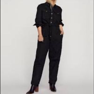 Mango Violeta Black Denim Jumpsuit Boilersuit Size XL (US 16)